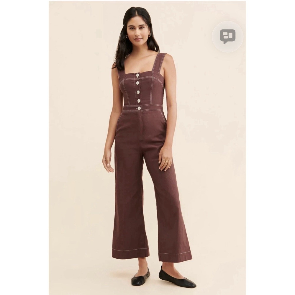 Anthropologie Maeve The Colette Portside Sz 6 Button-Front Jumpsuit Brown
